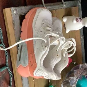 NIKE Kids White and Coral Athletic Sneakers